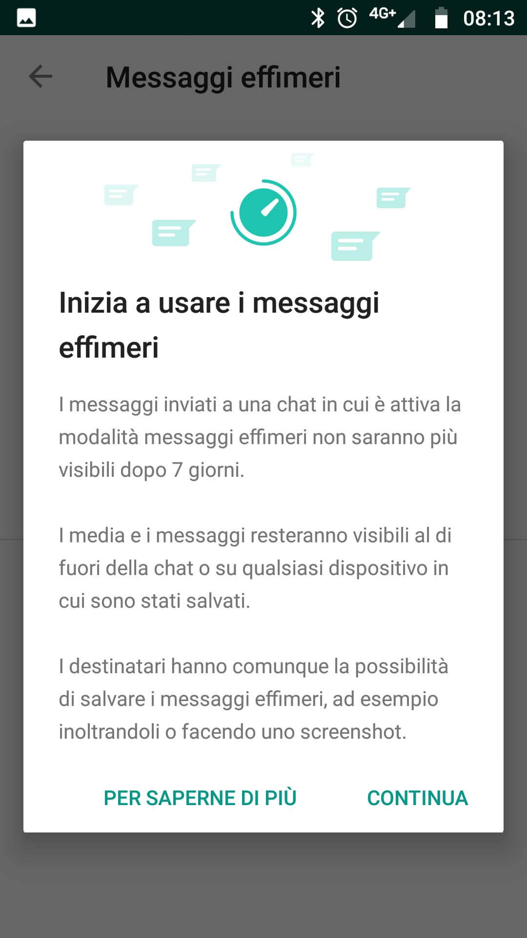 Messaggi effimeri su whatsapp cosa significa