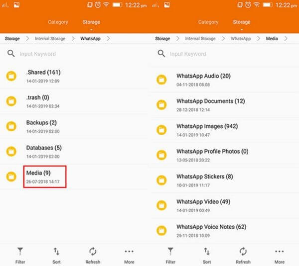 Controllare la cartella WhatsApp per recuperare foto whatsapp cancellati