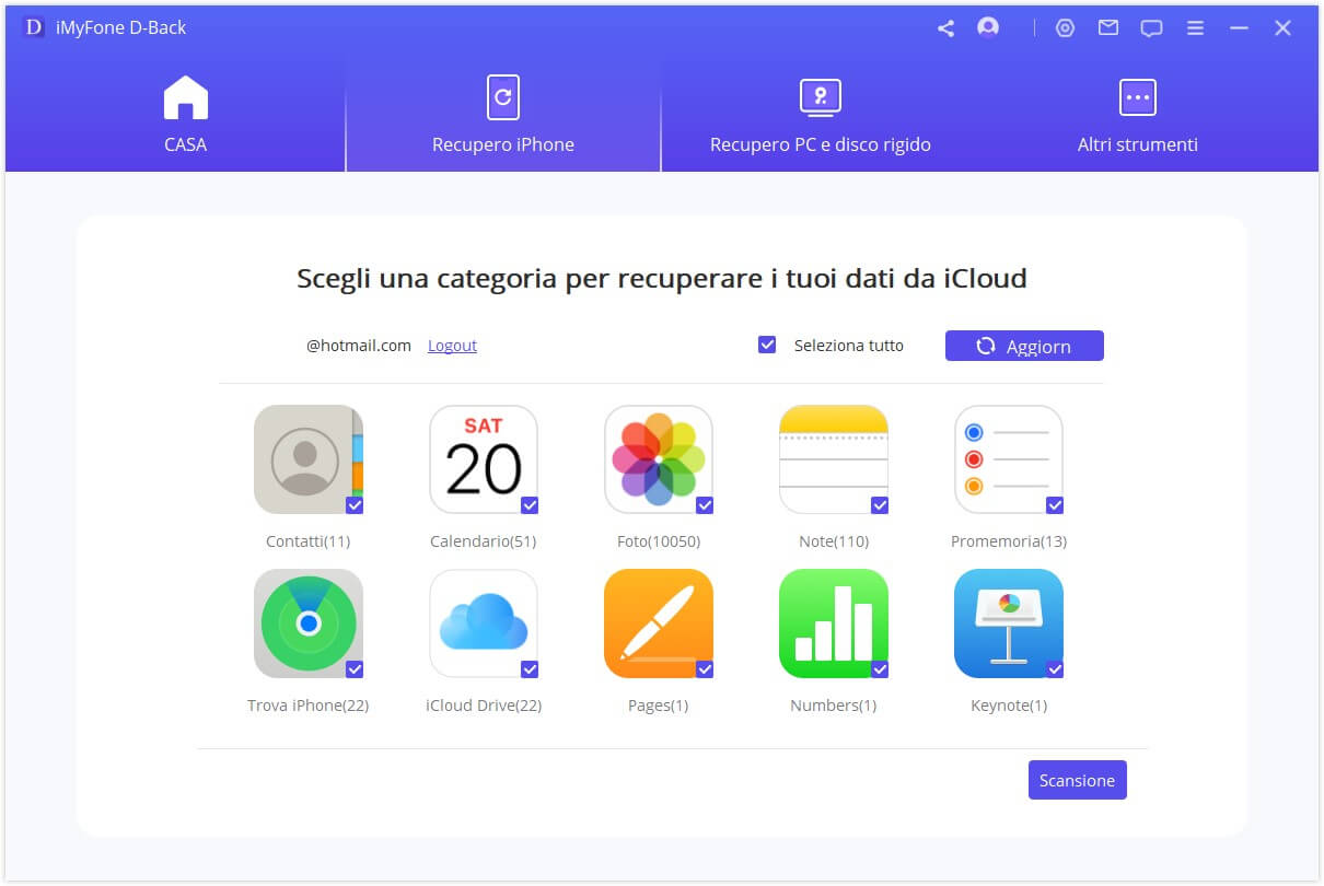 select types of data from icloud account