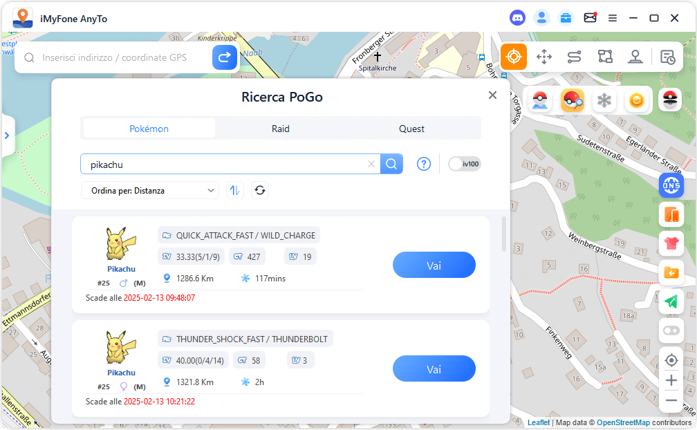 ricerca posizioni di Pokémon