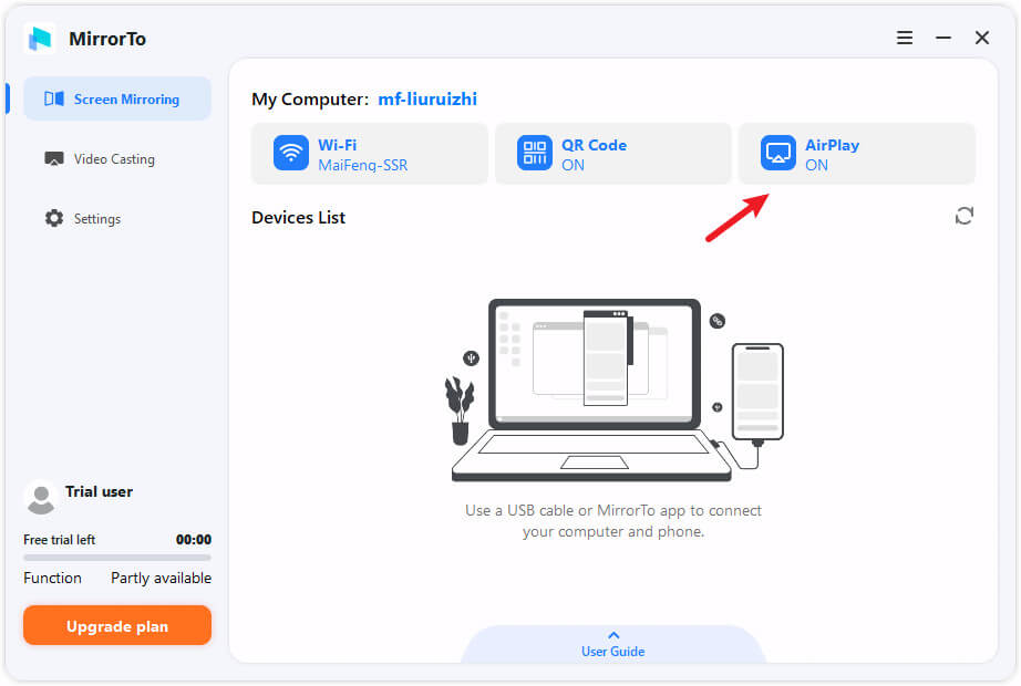 scegliere AirPlay su MirrorTo