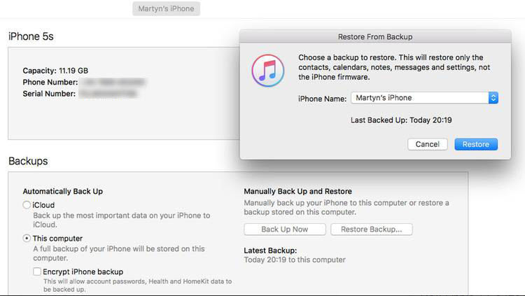 restore iTunes backup to iPhone