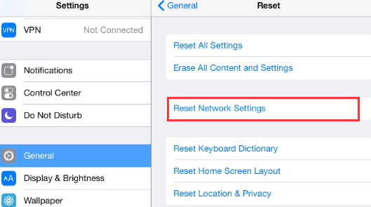 reset network settings on iPad