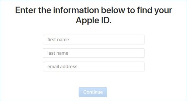 enter info to find apple id