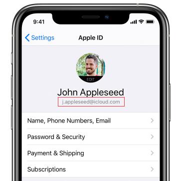 find apple id via icloud on iphone