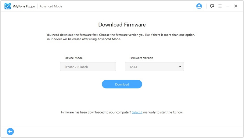 download firmware under Advanced Mode