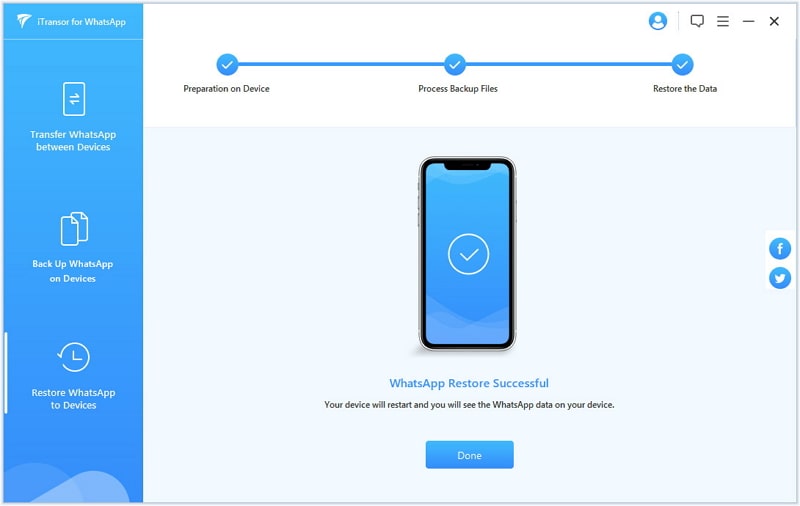 WhatsApp restore successful