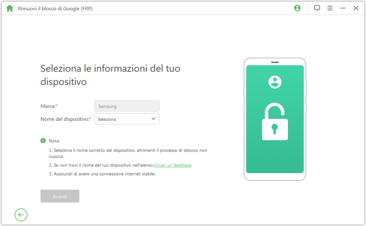 select your device name to unlock google frp lock