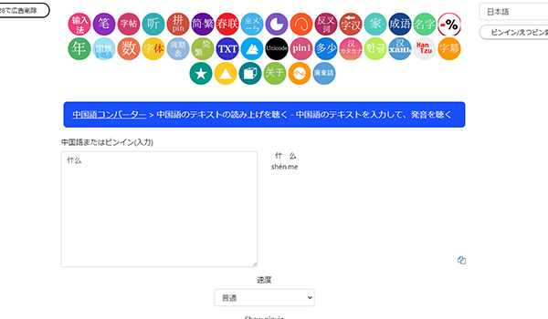中国語コンバーター 公式ページ画面