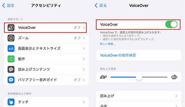 iPhone　VoiceOver　有効