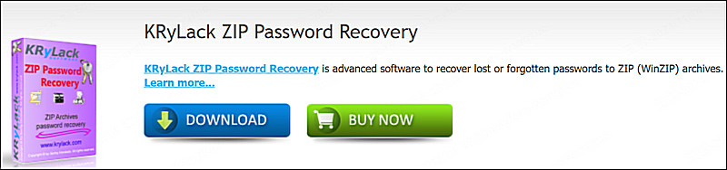 KRyLack ZIP Password Recovery ホームページ　インターフェース