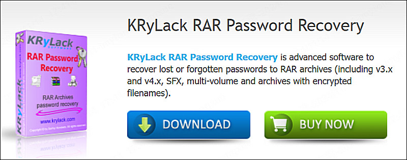 KRyLack RAR Password Recovery ホームページ　インターフェース