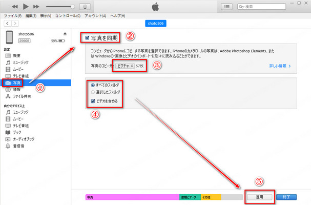 USBケーブル iTunes パソコンの写真をiPhoneに送る