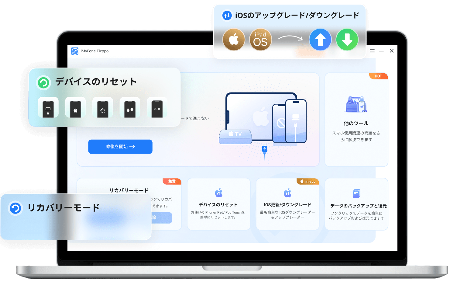 iMyFone Fixppo iOS修復・ダウングレード画面