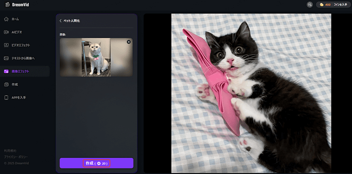 DreamVid　動物擬人化 写真をアップロード