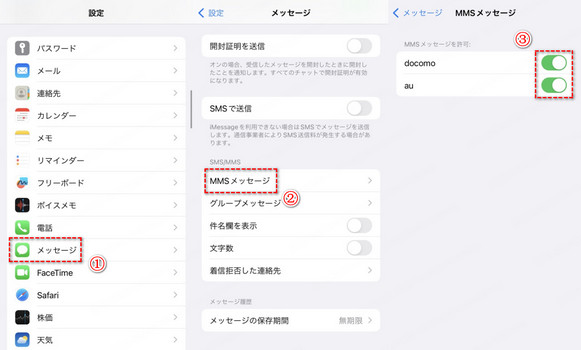 iPhone MMSメッセージ 有効