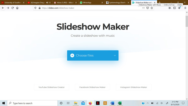 Clideo Slideshow Makerのホームページ画面