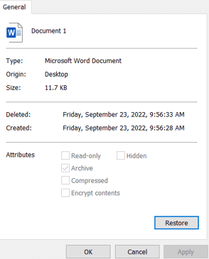 қалпына келтіру себетінен Word қалпына келтіру