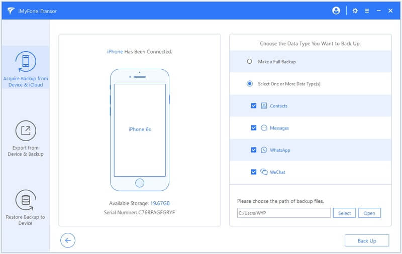 itransor lite арқылы whatsapp сақтық көшірмесін жасау