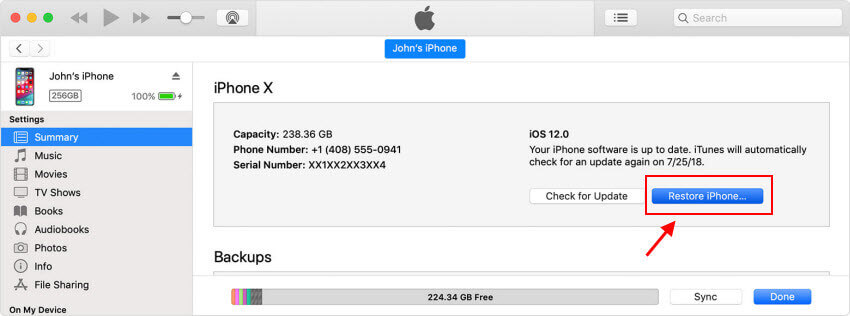 iPhone-ды iTunes-тен қалпына келтіріңіз