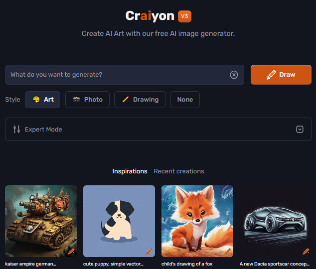 Craiyon 홈페이지