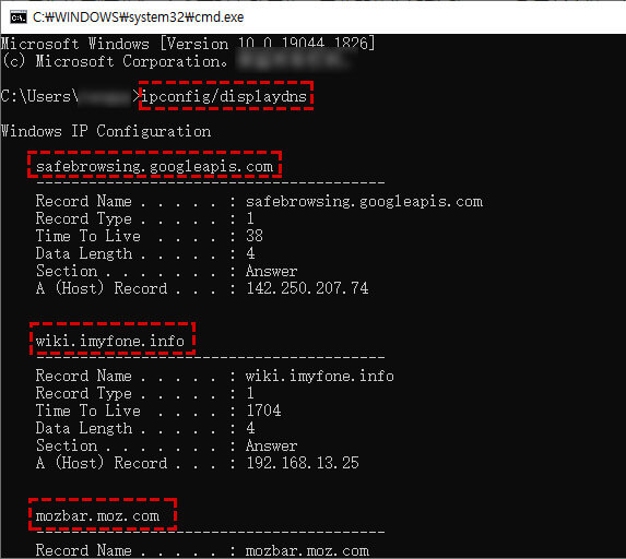 DNS 캐시 ipconfig/displaydns 명령