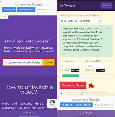 UnTwitch를 사용하여 Twitch 동영상 다운로드