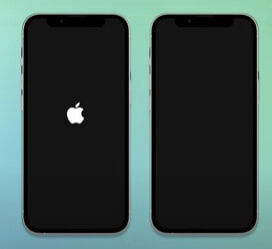 아이폰 애플 로고/검은색(혹은 흰색)/빙글빙글 도는 화면에서 멈춤