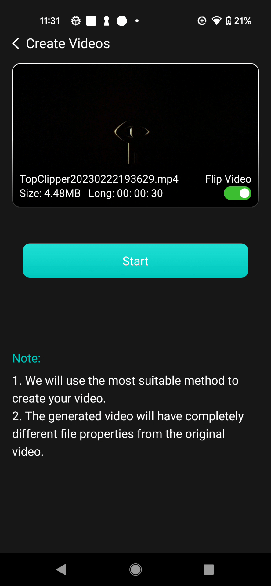click start to create video