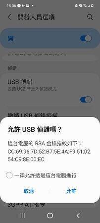 允許 USB 偵錯