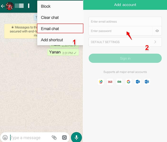 kaip siųsti el. paštu whatsapp pokalbį android įrenginyje