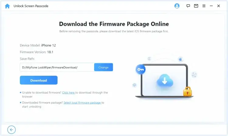 atsisiųsti programinės įrangos failą, kad atstatytumėte užrakintą ipad