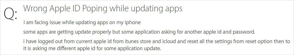 neteisingas Apple ID atnaujinant programas