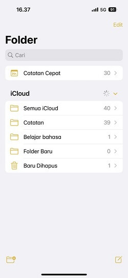 buka Dipadam Baru-baru ini dalam nota iPhone