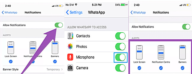 hidupkan pemberitahuan WhatsApp pada Tetapan iPhone
