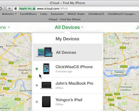 in icloud choose all devices to unklock iphone