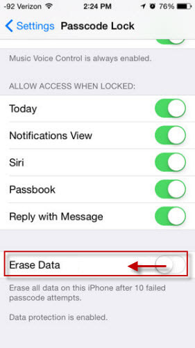 turn off erase data to unlock my iphone