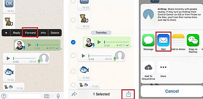 simpan audio whatsapp pada iphone dengan e-mel