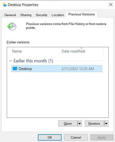 windows memulihkan versi desktop