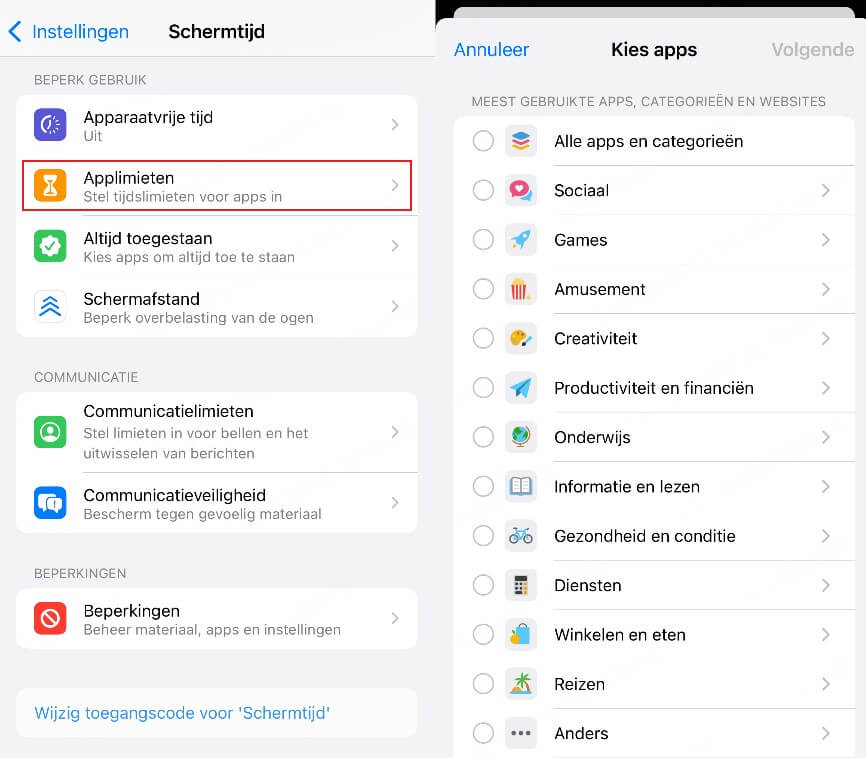 App-limiet toevoegen