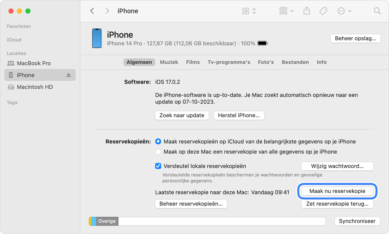 iPhone reservekopie maken op Mac