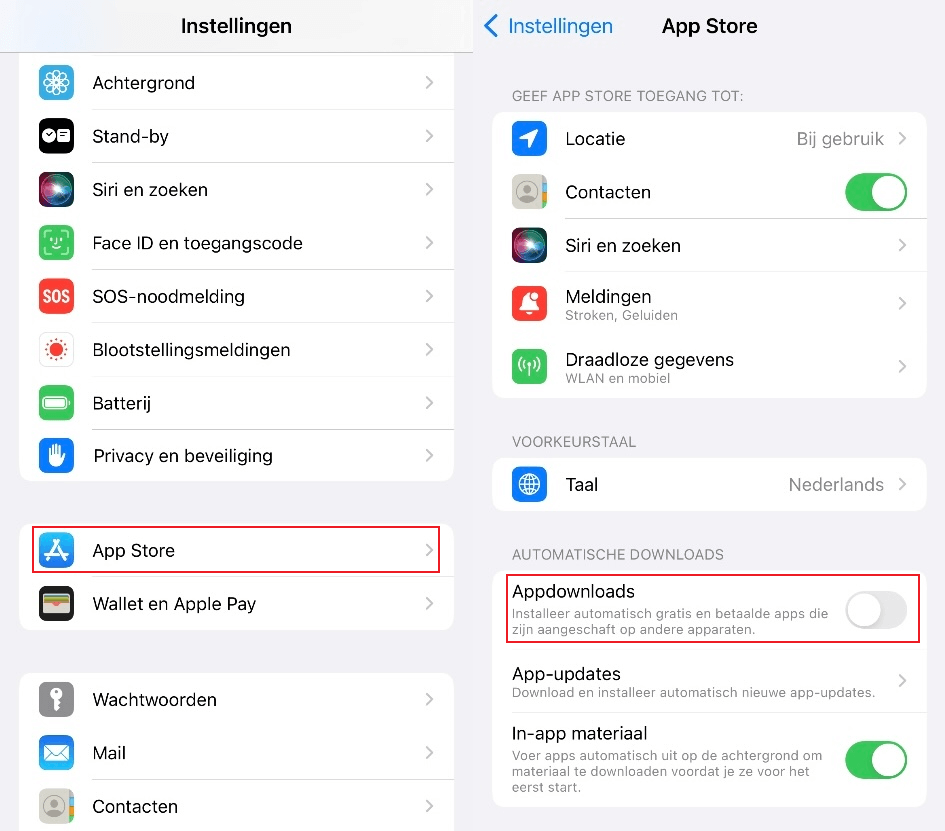 Schakel automatische downloads en app-vernieuwingen uit