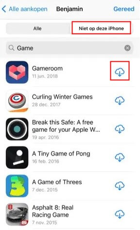 verwijderde App terughalen iPhone via App Store