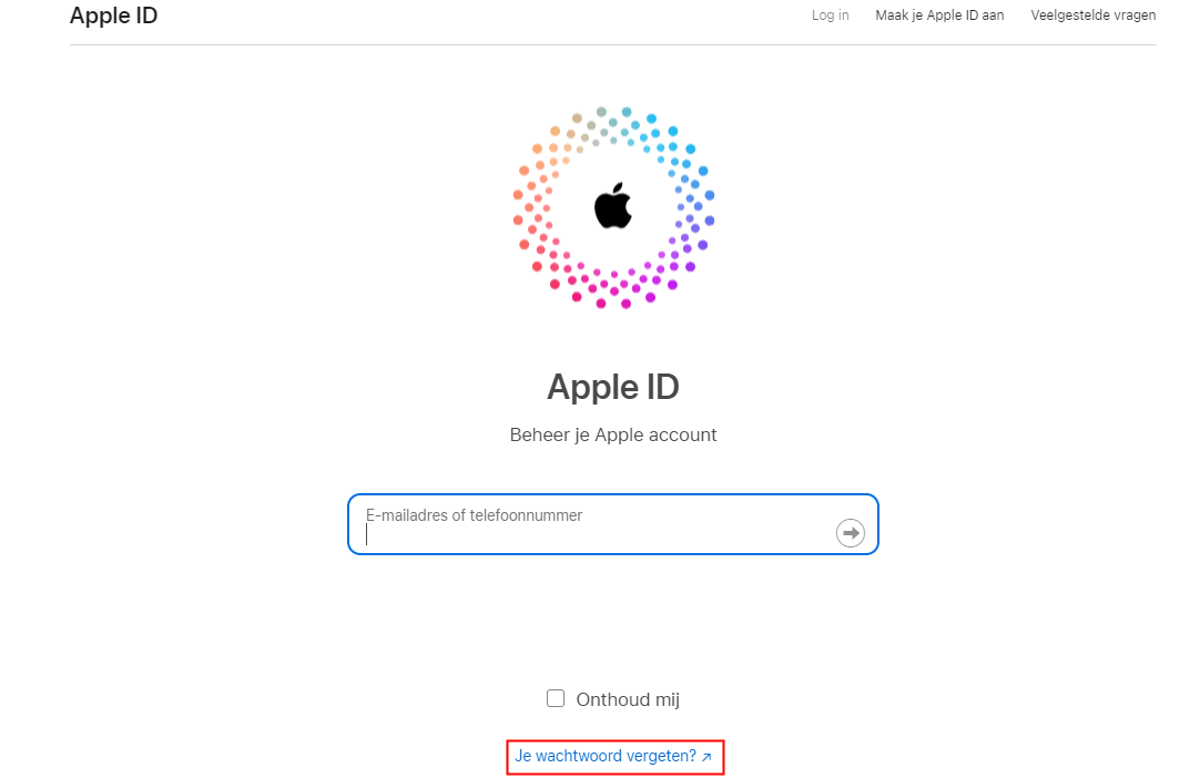 Reset het Apple ID-wachtwoord via de officiële website