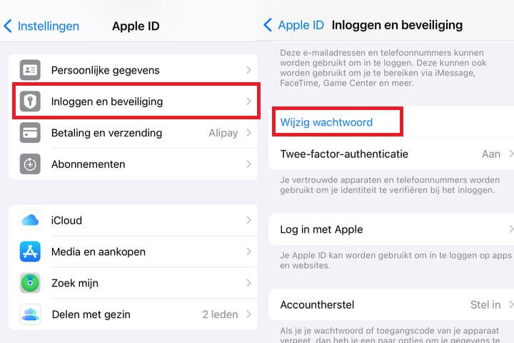 Apple ID wachtwoord veranderen