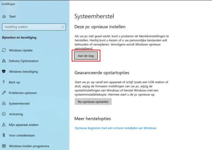 Deze pc opnieuw instellen