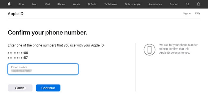 bevestig het telefoonnummer dat aan het Apple-account is gekoppeld
