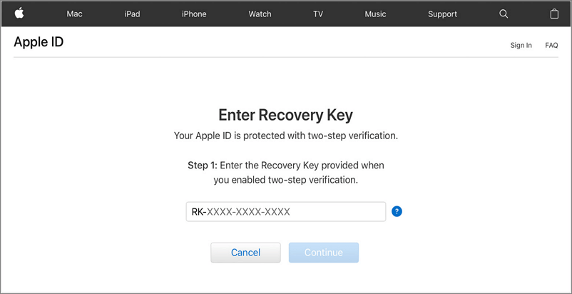 Herstel Apple ID zonder telefoonnummer met herstelsleutel