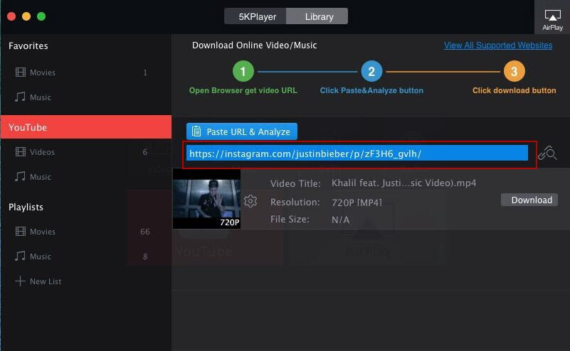 5kplayer Instagram-video opslaan