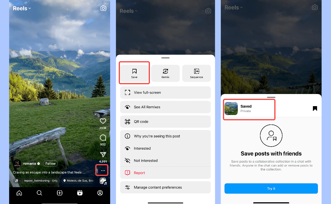Instagram-video opslaan in collectie
